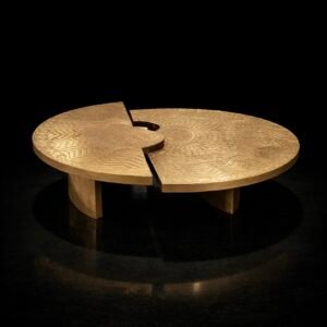 two level sculptural brass coffee table