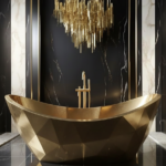freestanding brass bathtub in luxury bathroom interior