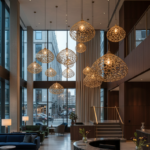 custom brass lighting for hotel reception and corridor